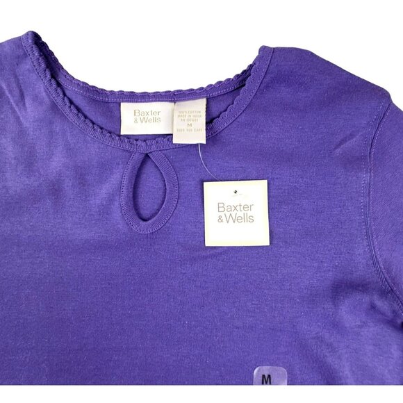 Baxter & Wells Women's Purple Top Cotton Keyhole Front Size Medium NWT  JH1466 - Picture 2 of 3